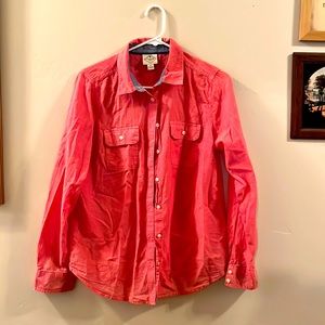 Women’s Long Sleeved Button Down Shirt, Pockets, Pink, Size Medium